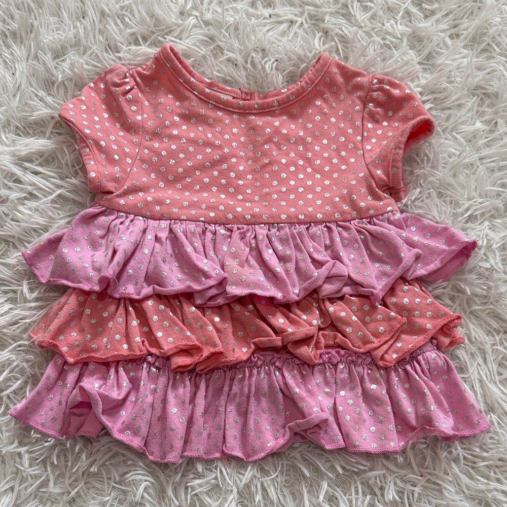 Truly Scrumptious Pink and Peach Polka Dot Ruffle Top